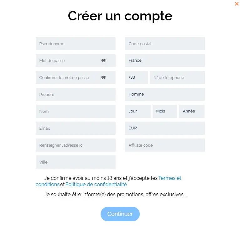 Processus d'inscription CASINOLY CASINO